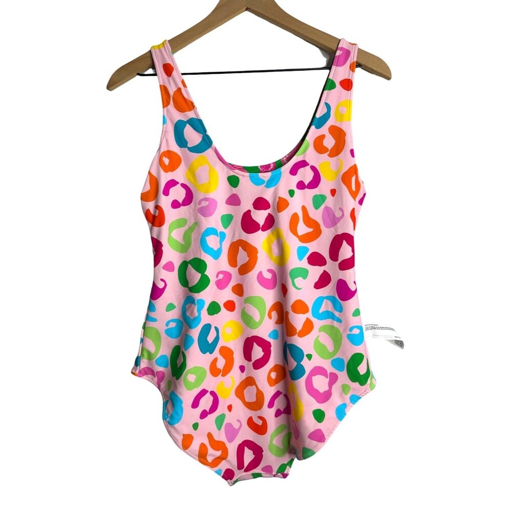 Posh Peanut One Piece Reversible Swimsuit Green Pink Tiger Abstract NWT Scoop - Picture 9 of 11